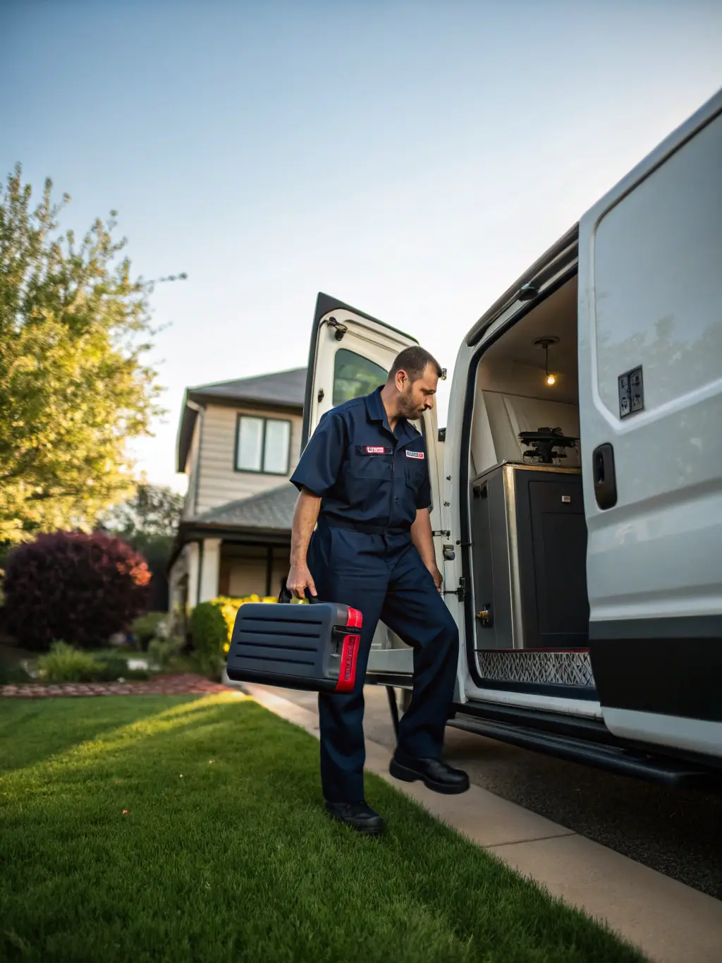 A technician arriving promptly at a residential property, ready to diagnose and fix AC issues.