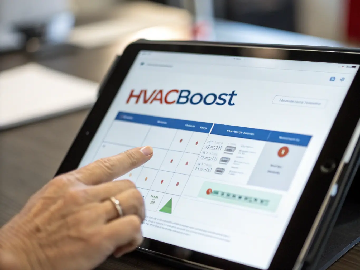 A customer booking an HVAC service on a smartphone, showcasing the ease of online booking.